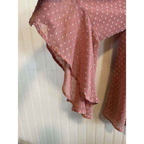 Band Of Gypsies Blouse M Pink Blush Tunic Sheer Angel 3/4 Sleeve Tied Flowy NWT - Picture 5 of 8
